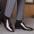 Men's black and brown business formal shoes with tip toe bracket design and artificial PU upper material