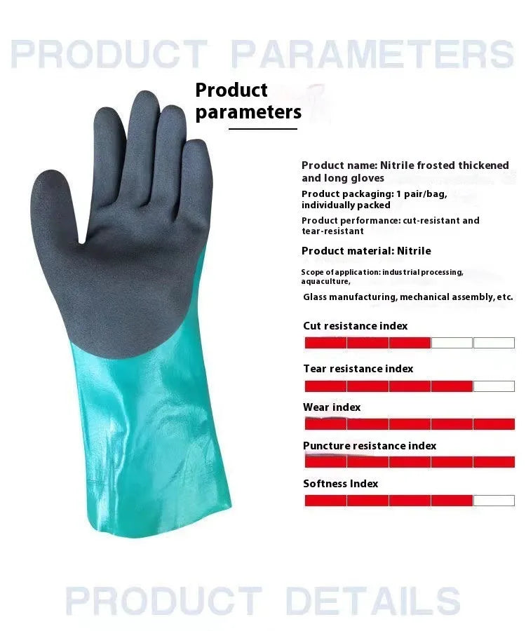 Women's navy blue nitrile fishing gloves with waterproof, oil-resistant properties for seafood handling