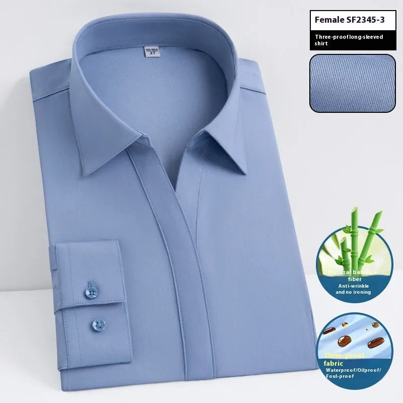 Men's bamboo fibre business shirt with square collar and long sleeves in slim fit, showing waterproof and stain-resistant properties