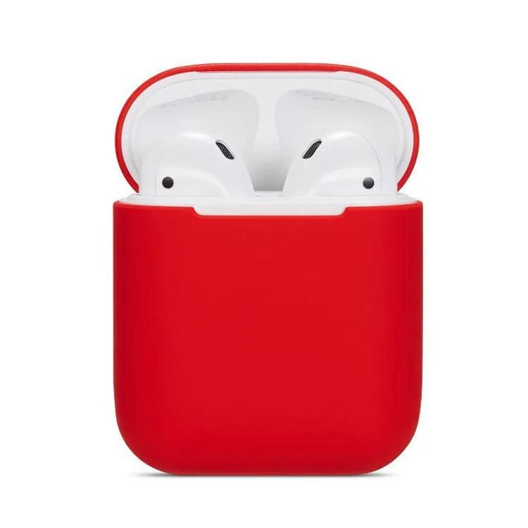 Soft silicone case for Apple AirPods in various colours, measuring 55.18 x 47.10 x 27.71mm