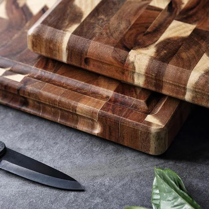 Brown solid wood cutting board with 3cm thickness for kitchen food preparation tasks