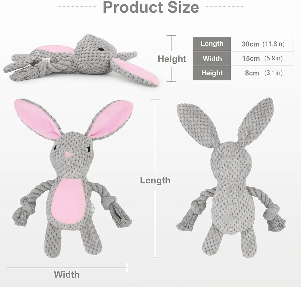 Dog plush toy with squeaker and crinkle paper in animal designs for small to medium dogs