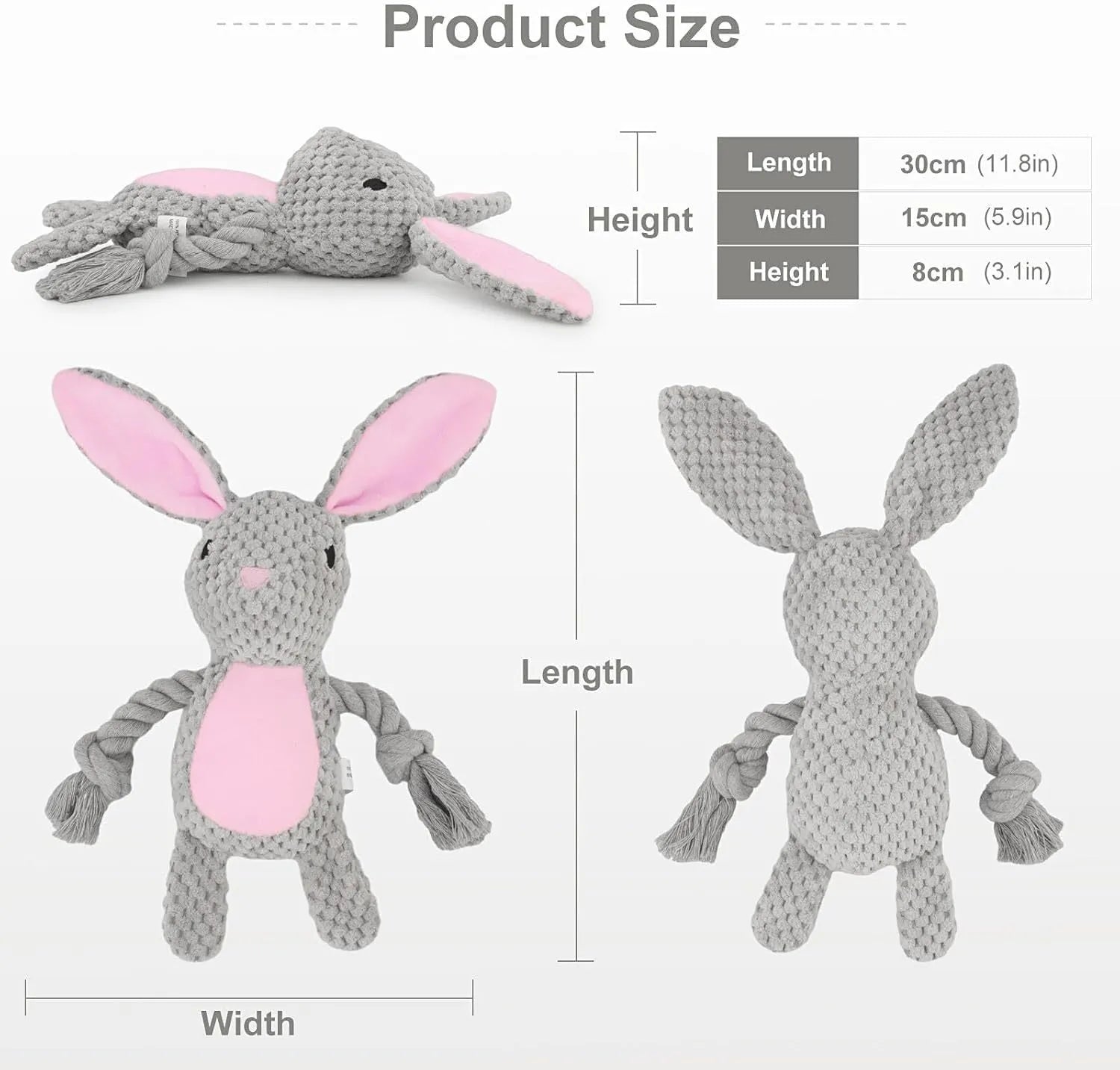 Dog plush toy with squeaker and crinkle paper in animal designs for small to medium dogs