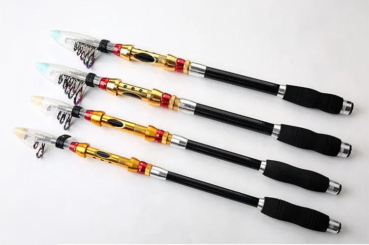 Carbon fibre telescopic spinning fishing rod for sea fishing with metal or foam handle, 2.1m to 3.6m