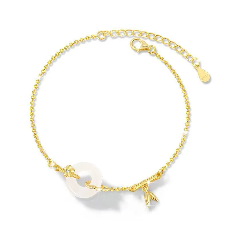 Silver-gold women's bracelet with peace buckle design, white chalcedony stone and starry sky decorations