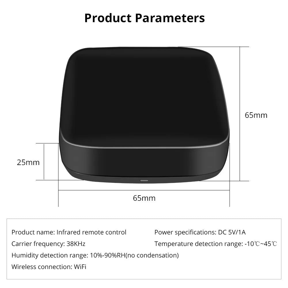 Black voice control universal infrared remote control with WiFi connectivity for home appliances