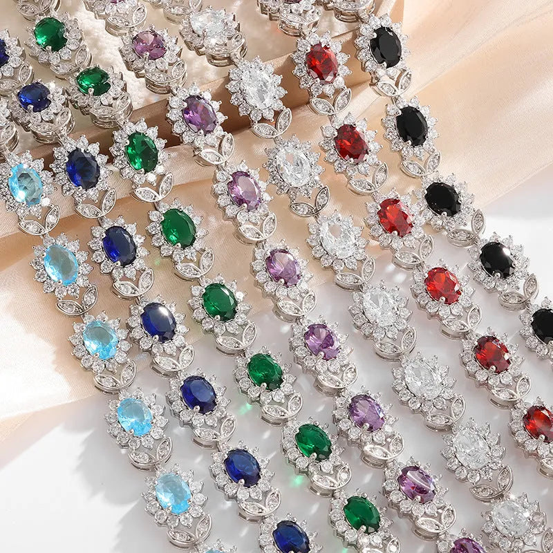 Personality Trend women's electroplated alloy bracelet with inlaid zircon accents in nine gemstone colour options