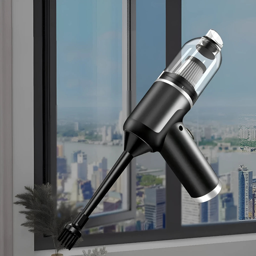 Wireless hand-held wet and dry vacuum cleaner in black or gold with brush, two nozzles, and USB charging wire