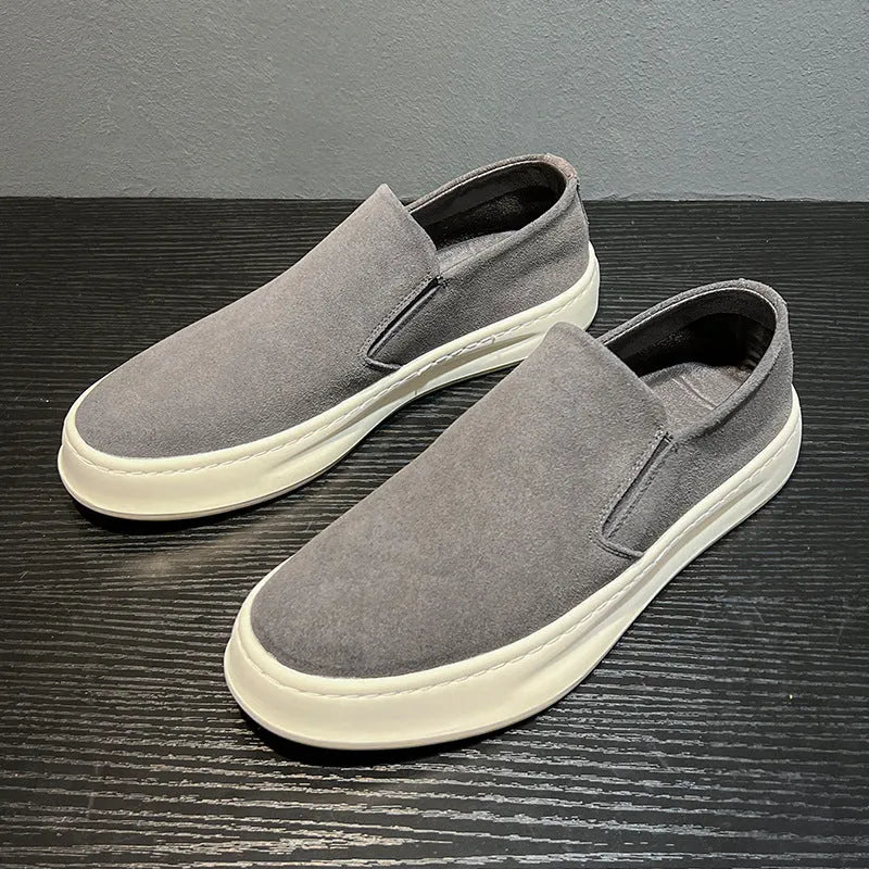 Men's grey and apricot casual shoes with PU upper and mid-heel