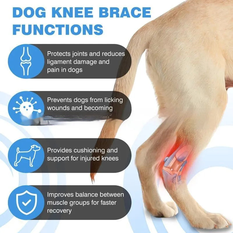 Black dog leg guard with adjustable straps for joint support during ACL tear recovery
