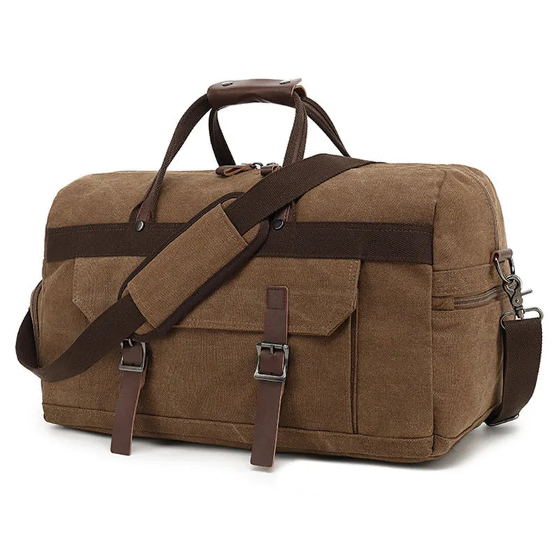 Men's canvas crossbody travel bag in retro style with 36-55 litre capacity