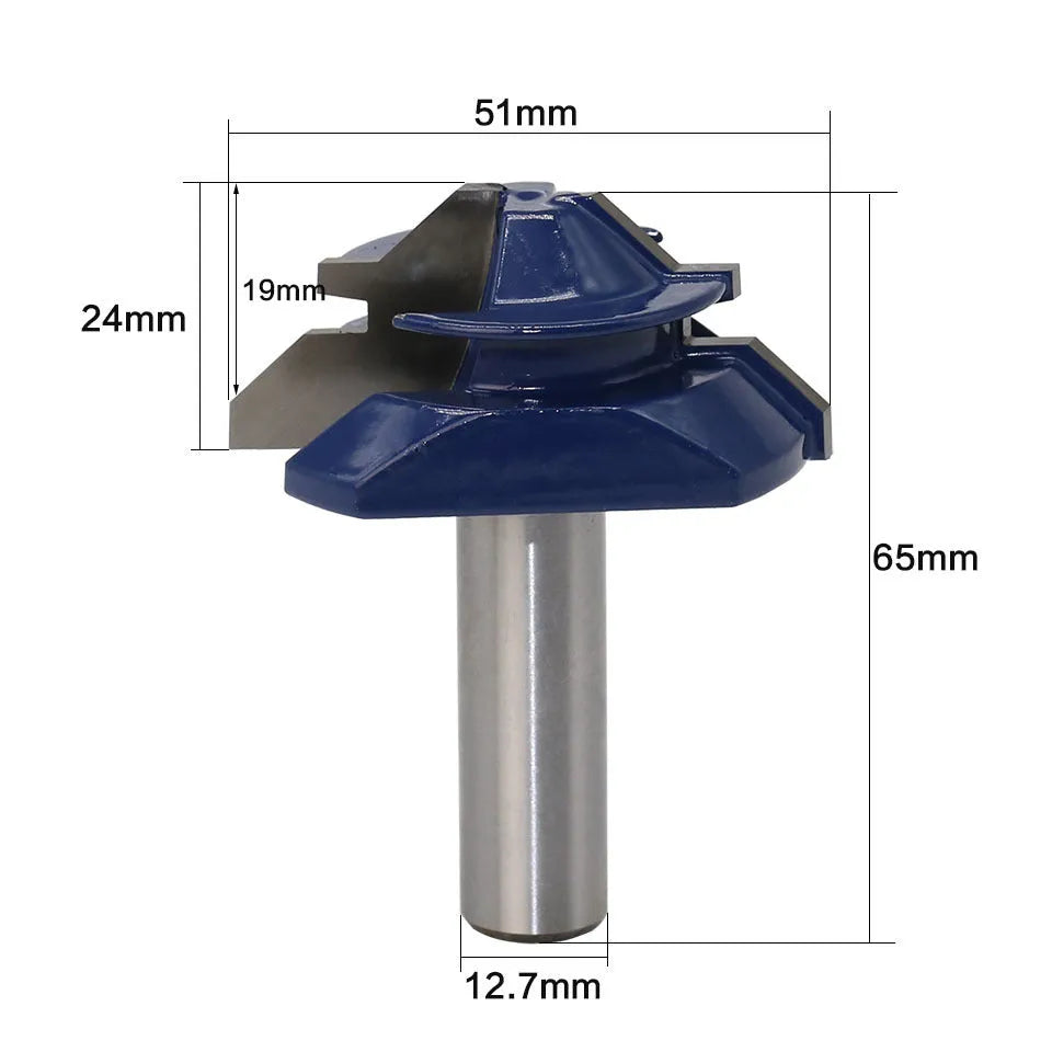 Blue hard alloy wood milling cutter with 45-degree tenon knife and 1/2 handle