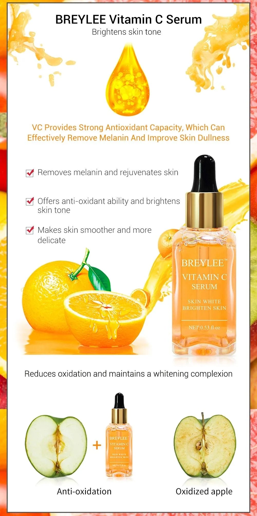 15ml Vitamin C whitening face serum in Purple and Red colour options