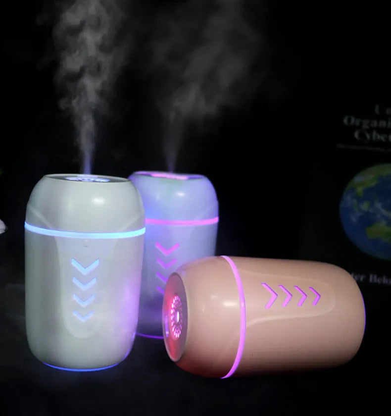 X3 portable car humidifier in blue colour with 200ml transparent tank, mechanical dial, and USB cable for vehicle use