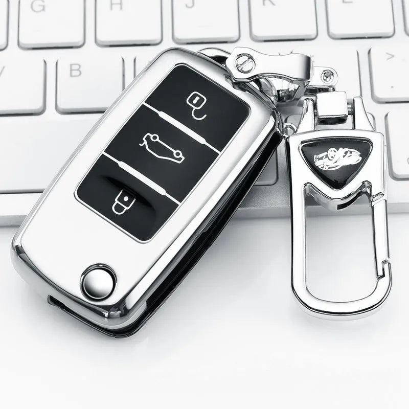 Volkswagen Model A folding key in TPU protective case showing gem blue colour option