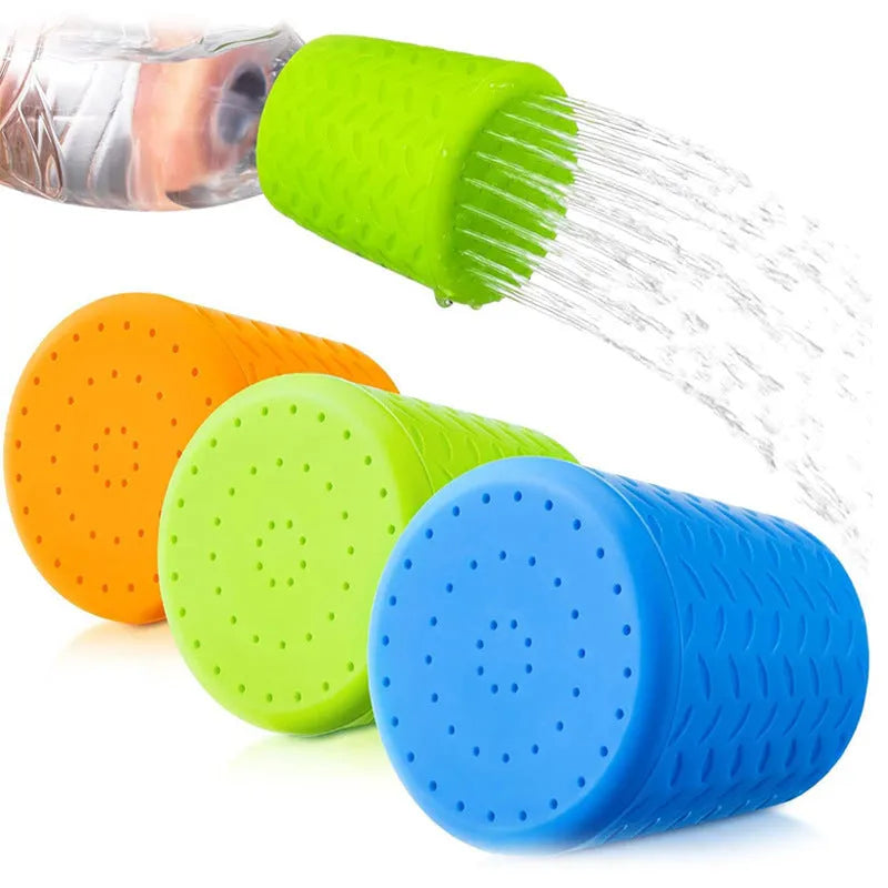 Silicone pet shower head in orange, blue, or green with rain function for dog and cat bathing