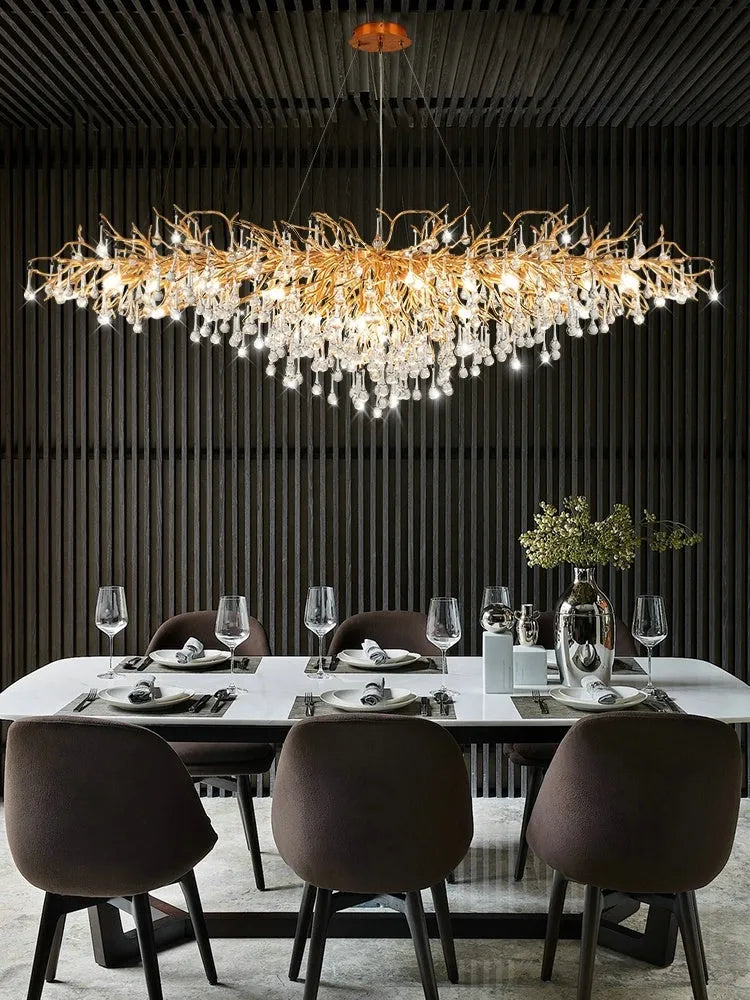 Crystal ceiling lamp with aluminium body, electroplated finish, and sixteen lamp holders