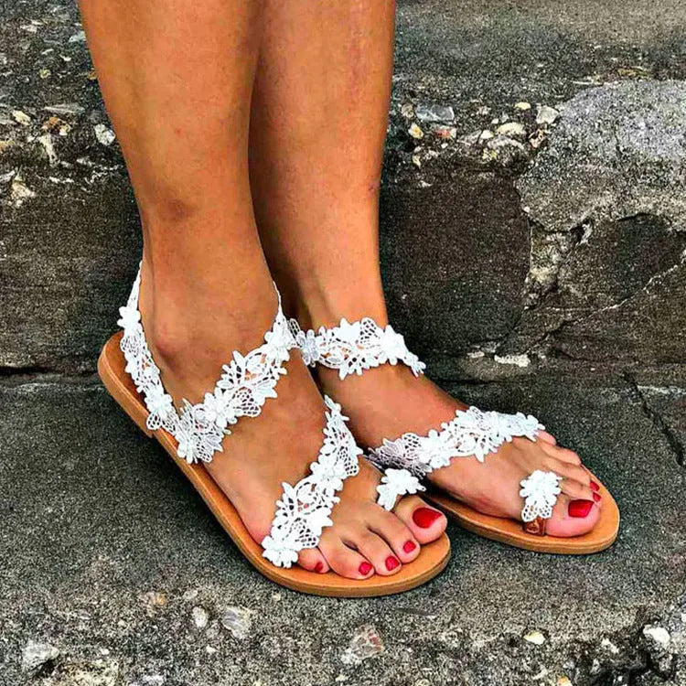 White rhinestone flower plus size women's flat shoes with round toe and low-cut back