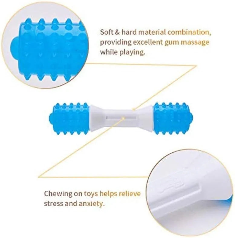 Dual-colour puppy teething chew toy with dual-hardness PU rubber for dental health and teething relief