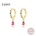 S925 sterling silver water drop earrings with geometric design and crystal accent on gold electroplated finish