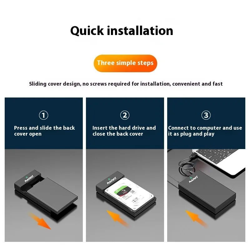 USB 3.0 SATA hard disk box for 3.5-inch drives with slide cover, power supply, and cable