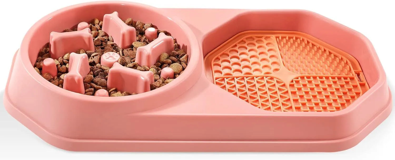 Blue slow feeder dog bowl with puzzle design, non-slip pads, and 37.2cm diameter for small to medium dogs
