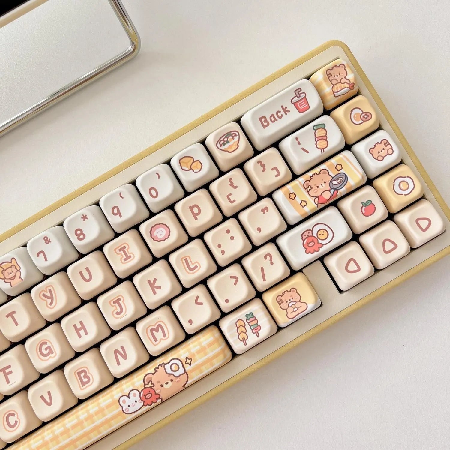 Rabbit Bear Restaurant themed keycaps with EOA height profile, made from PBT plastic using heat sublimation printing