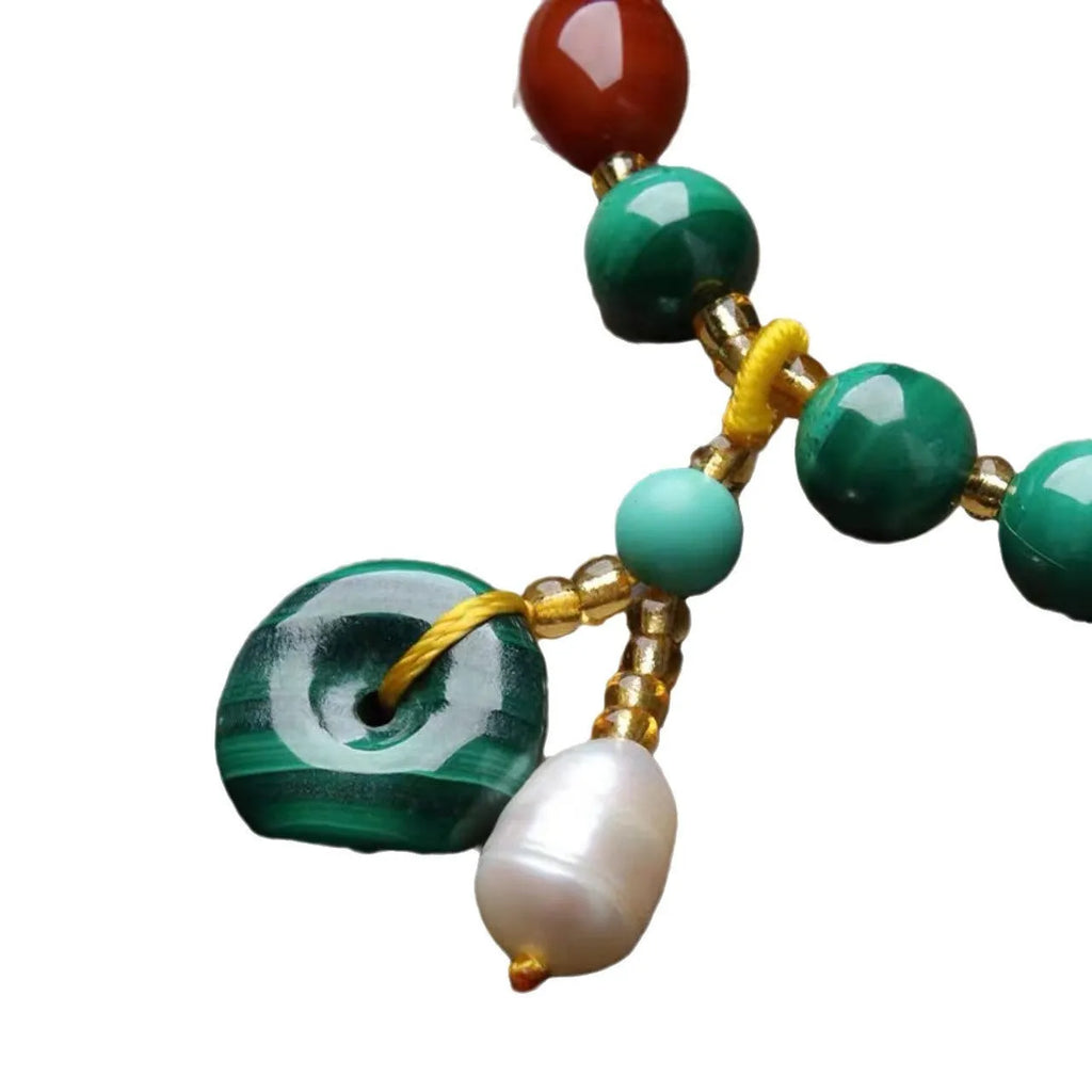 Natural malachite and red agate barrel bead bracelet with approximately 7-8mm beads