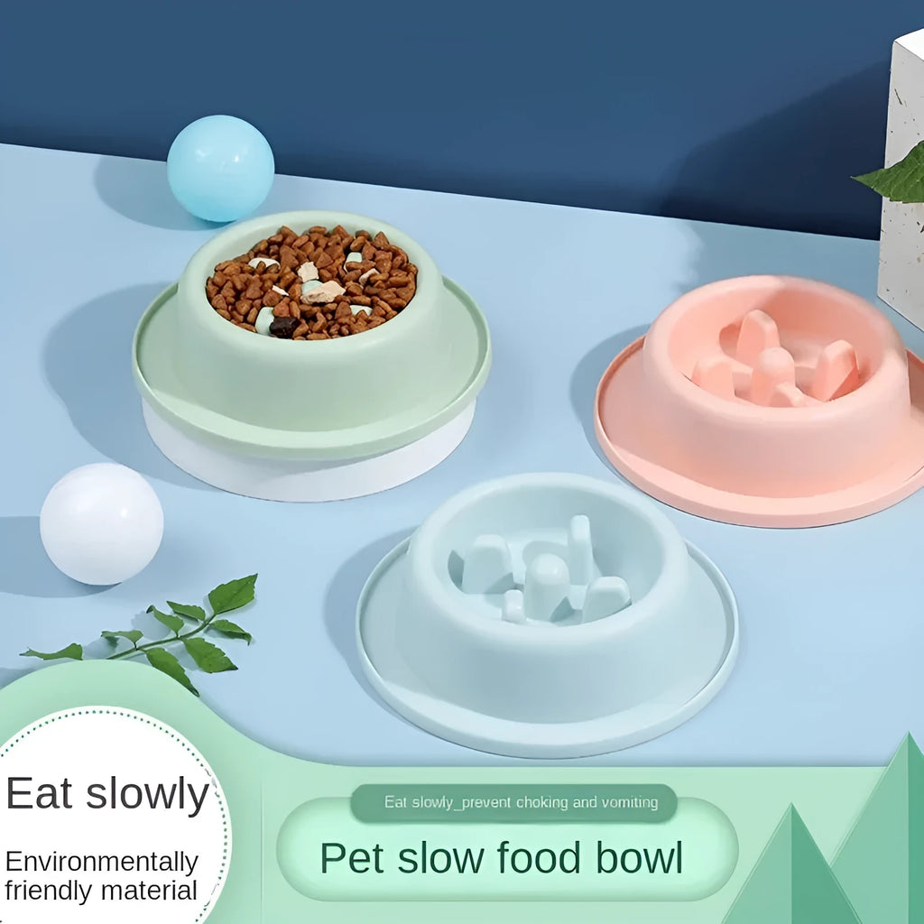 PP slow food bowl for pets, 17cm diameter, 4.5cm deep, non-slip base, blue green pink options