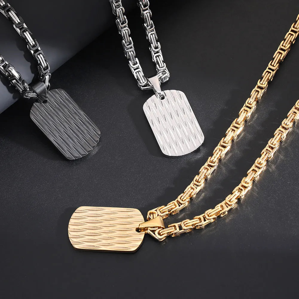 Men's titanium steel water ripple pattern pendant necklace with emperor chain in gold colour