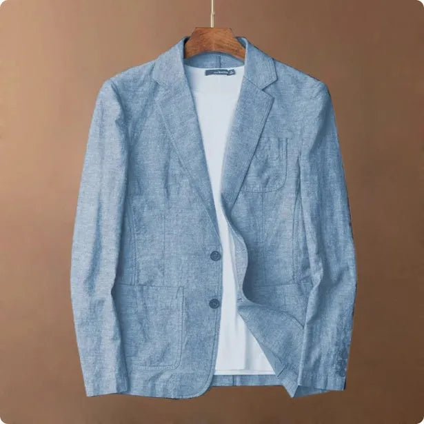 Men's lightweight linen suit coat in solid colour with stick pocket, available in sizes S to 3XL