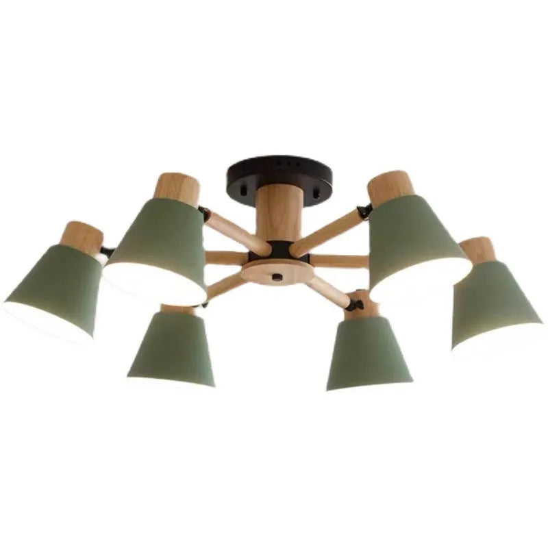 Nordic Creative Isn Macaron ceiling pendant lamp in ironwood with multiple heads, showing Black and Grey colour option