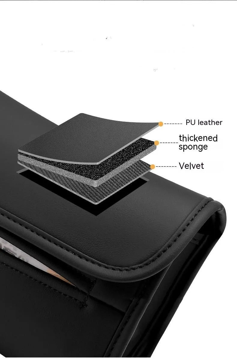 Leather car tissue box with elastic band for sun visor mounting in choice of five colours