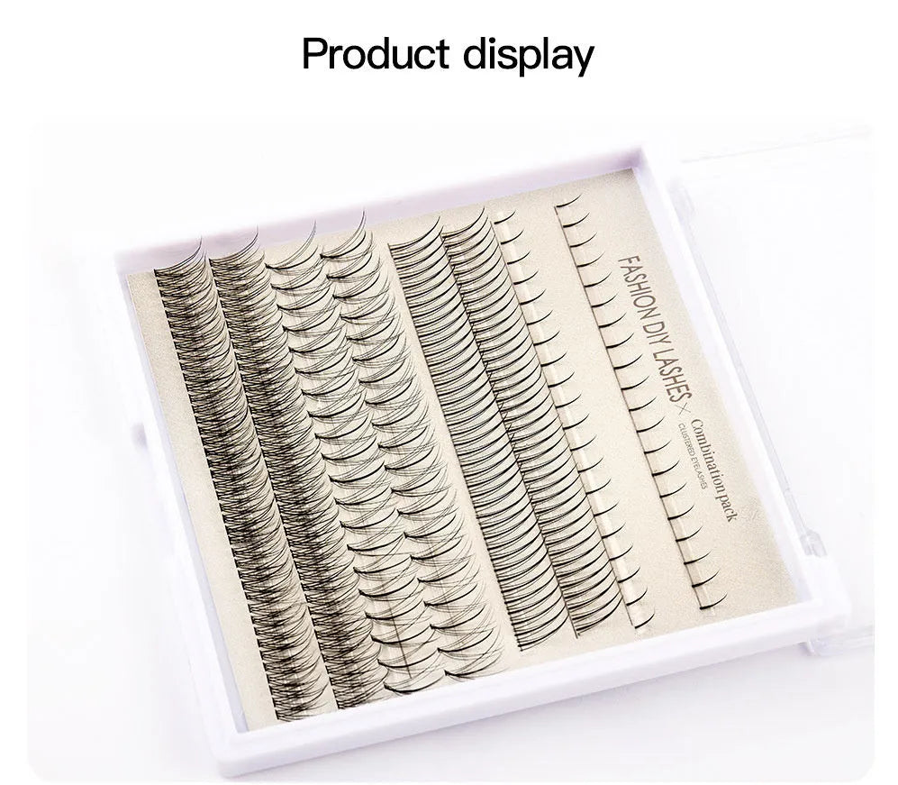 Single-cluster false eyelash set with black and pink glue options and application tweezers
