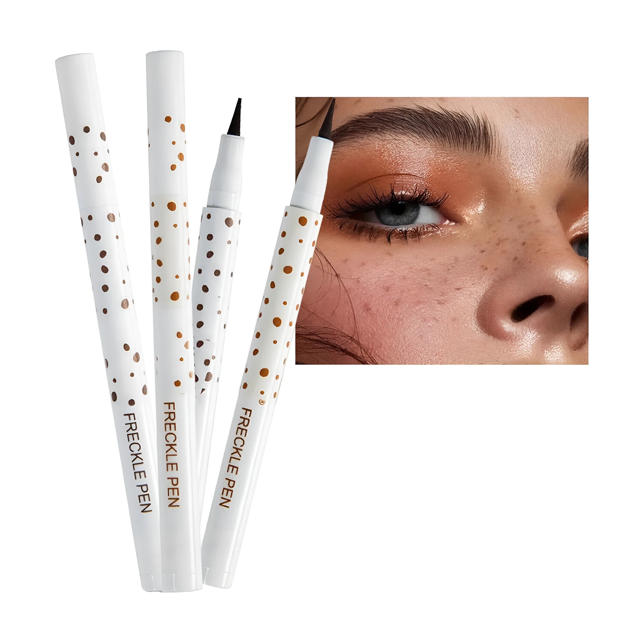 Dark brown freckle pen with precision tip for creating natural-looking waterproof freckle designs
