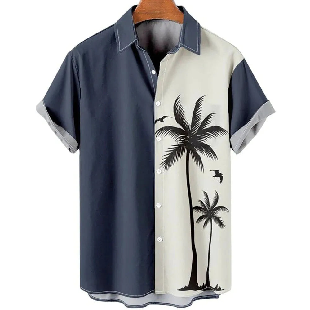 Man wearing a slim fit short sleeve casual shirt with a colourful floral 3D digital print.