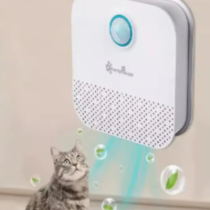 White DownyPaws smart cat odour purifier with 4000mAh battery, dimensions 9.2cm by 9.2cm by 4cm