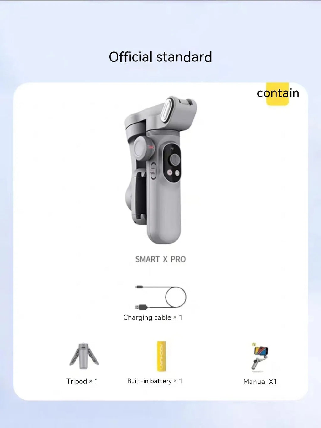 Silver grey Pro Mobile PTZ three-axis smartphone stabiliser gimbal with tripod extension and storage case