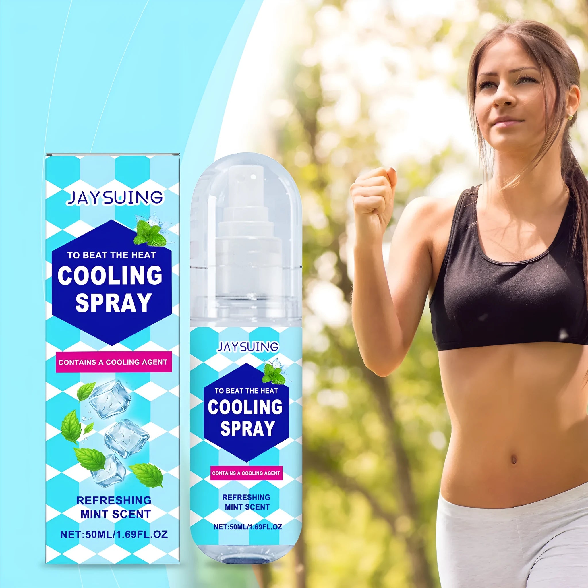50 ml portable cooling body spray bottle with mint extract for summer outdoor use