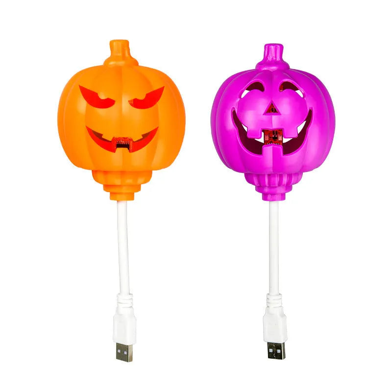 Pumpkin-shaped lamp with USB charging, 22cm tall, emitting yellow or purple light for holiday decor