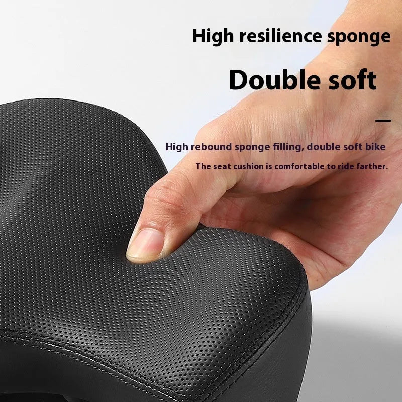 Black bicycle seat cushion with 3cm polyurethane foam padding for shock absorption on mountain bikes