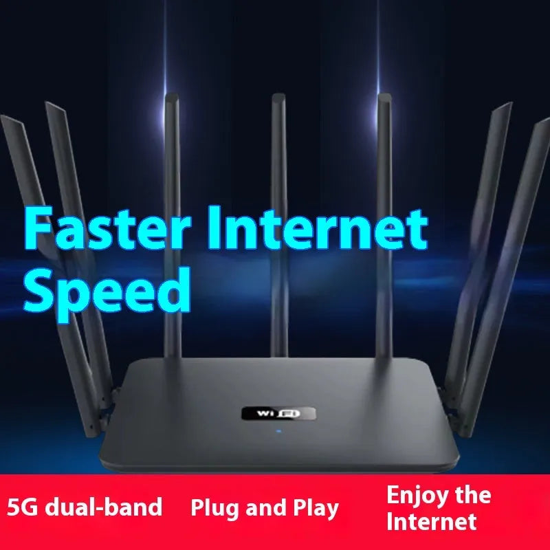 Dual-band wireless router in black or white with multiple antennas for whole-house WiFi coverage