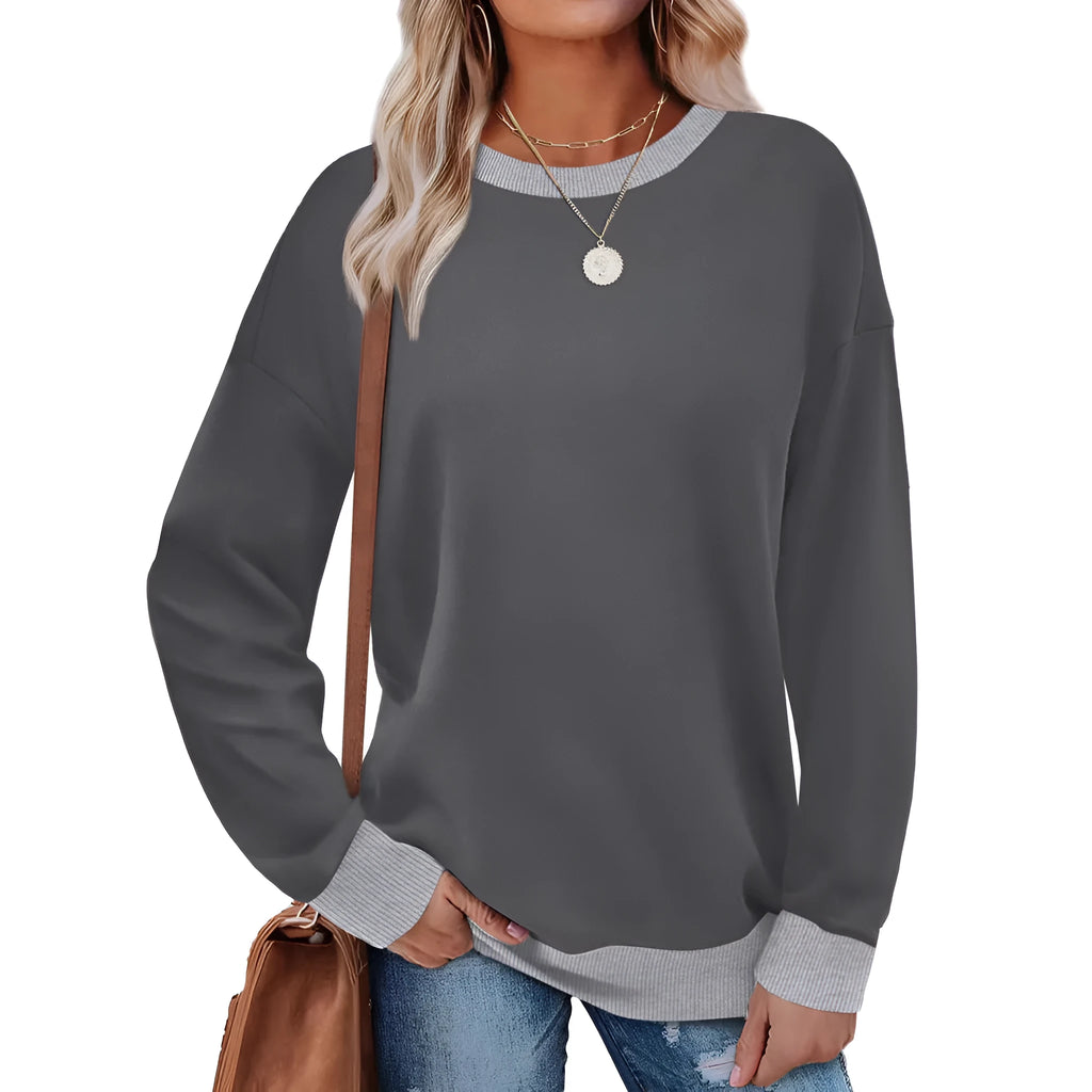 Women's loose fit striped long sleeve top with round neck in multiple colour options