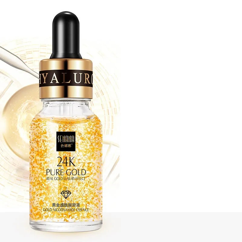 24K gold nicotinamide stock solution bottle in 15ml, 50ml or 100ml, lightweight anti-ageing gel essence for fine lines and dull skin