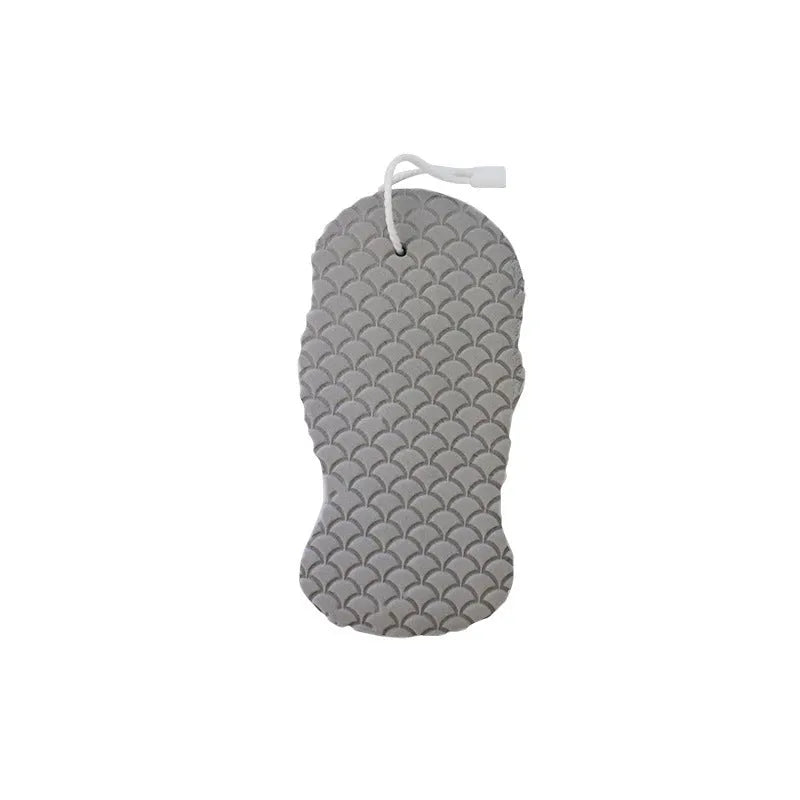 3D body rubbing sponge with fish scale pattern in white, grey, pink, or light blue, showing super-soft texture for gentle exfoliation
