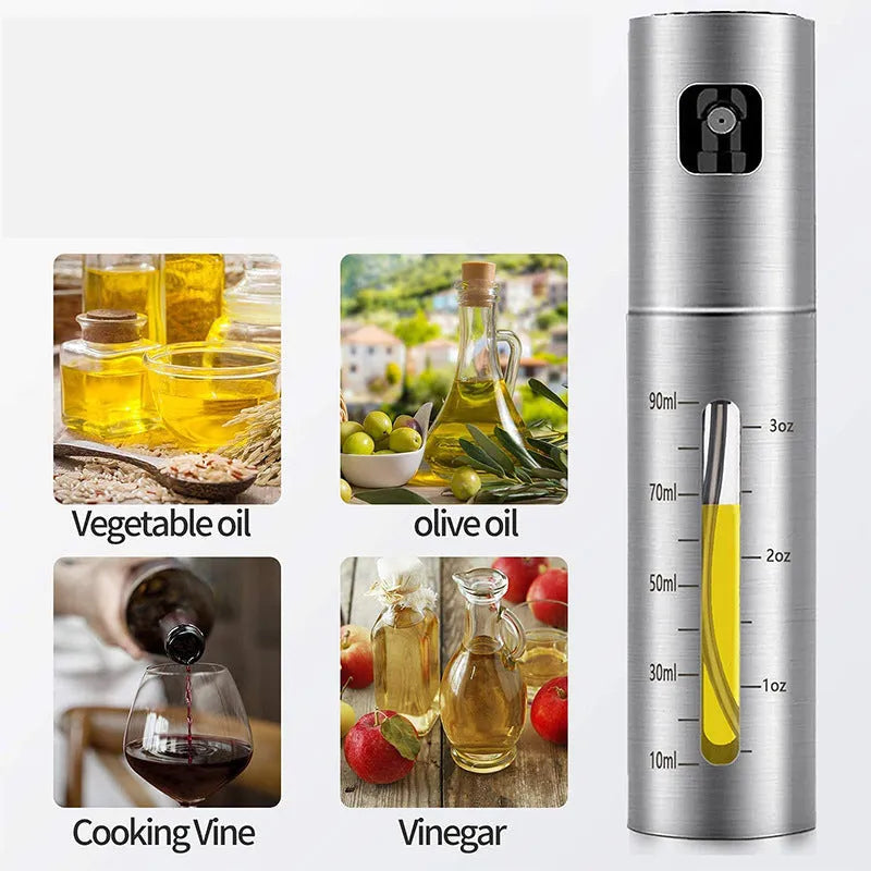 Stainless steel oil spray bottle with 100ml glass container for kitchen use