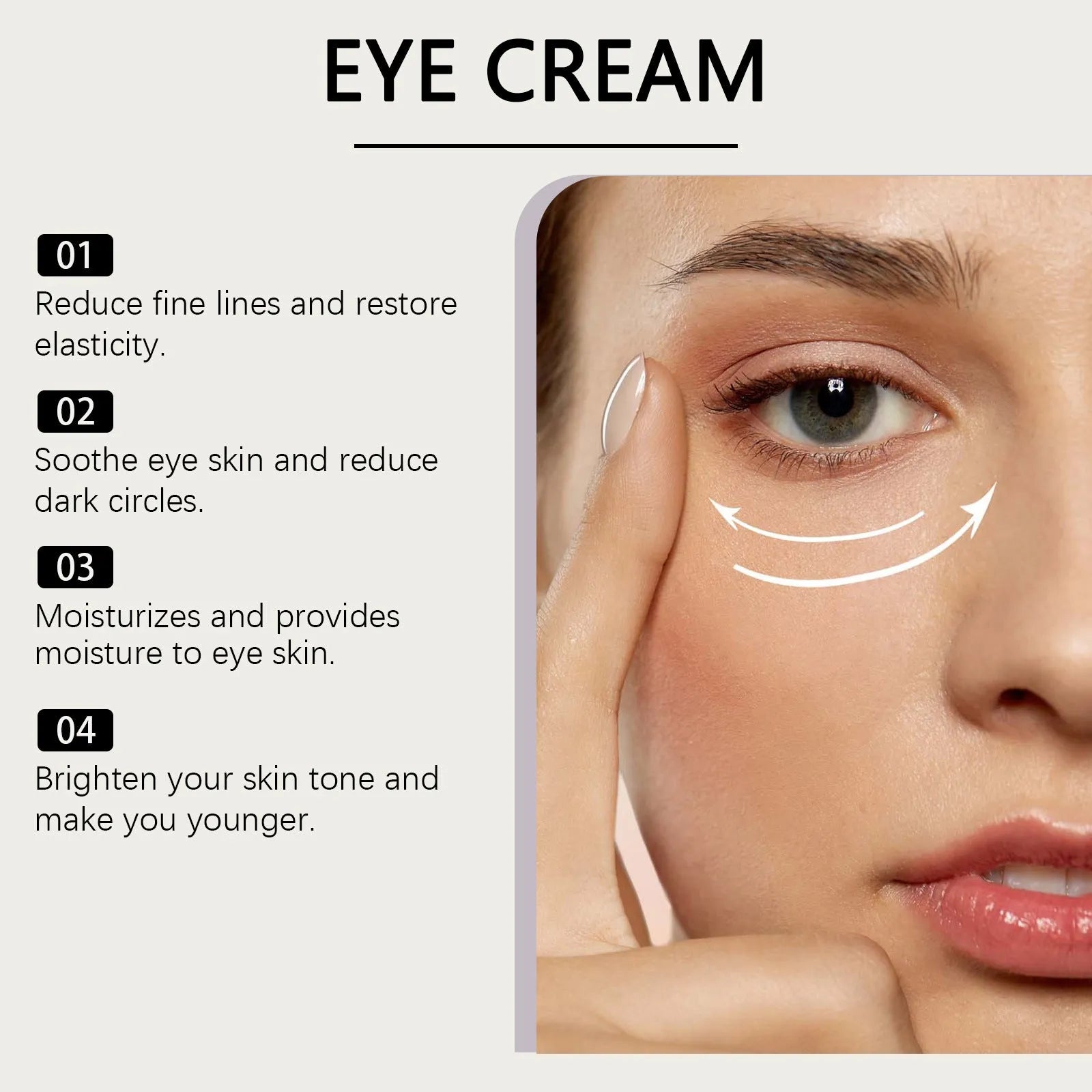 20g tube of collagen eye cream with hyaluronic acid and glycerin for the eye area.