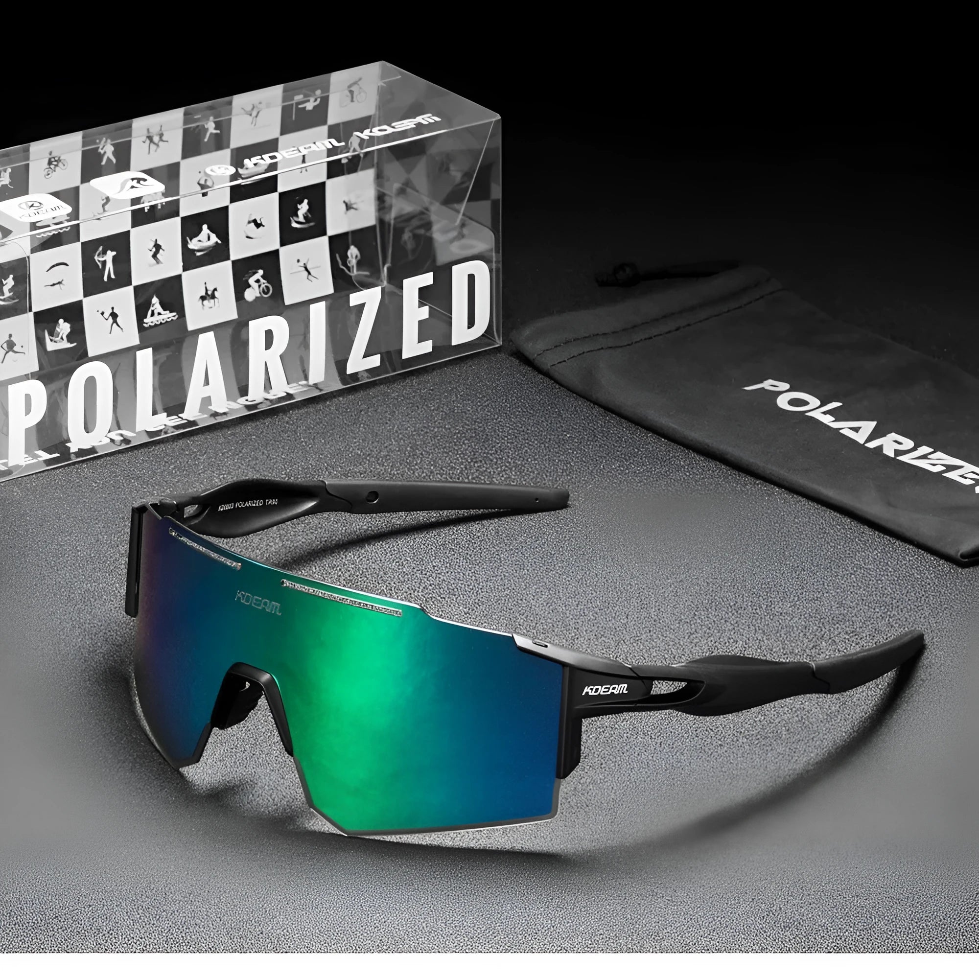 Polarised sports sunglasses with TR90 frameless design in multiple colour options for cycling and running