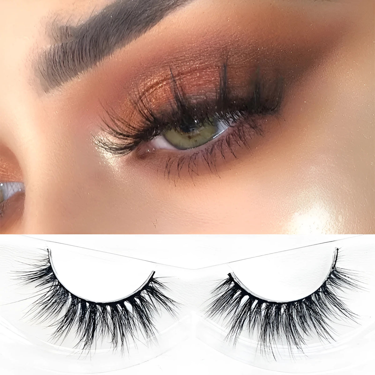 Natural long false eyelashes whole pair with plastic cotton thread stem, 1-1.5cm length, Photo Color