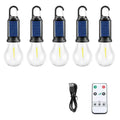 Five solar-powered outdoor lantern-style light bulbs with warm LED illumination